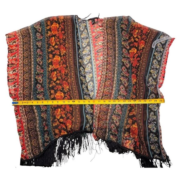 Forever 21 Boho Fringe Kimono Duster Festival Concert Artsy Hippie Open Shawl L - Picture 7 of 12